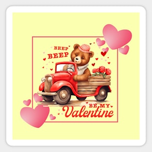 Valentine's Day - bear in truck with roses vintage style Magnet